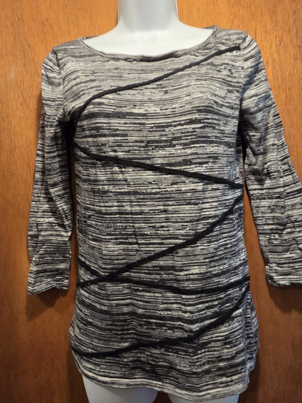 Cable & Gauge Black & White Striped Long Sleeve Top SzS - Picture 2 of 7